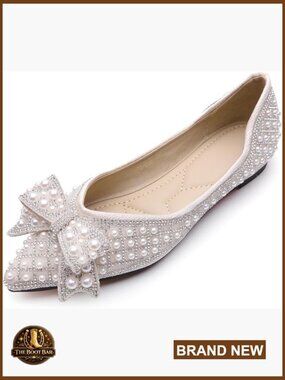 Rhinestone Pointed Toe Flats Wedding Shoes Low Heel Comfortable Dress Shoes